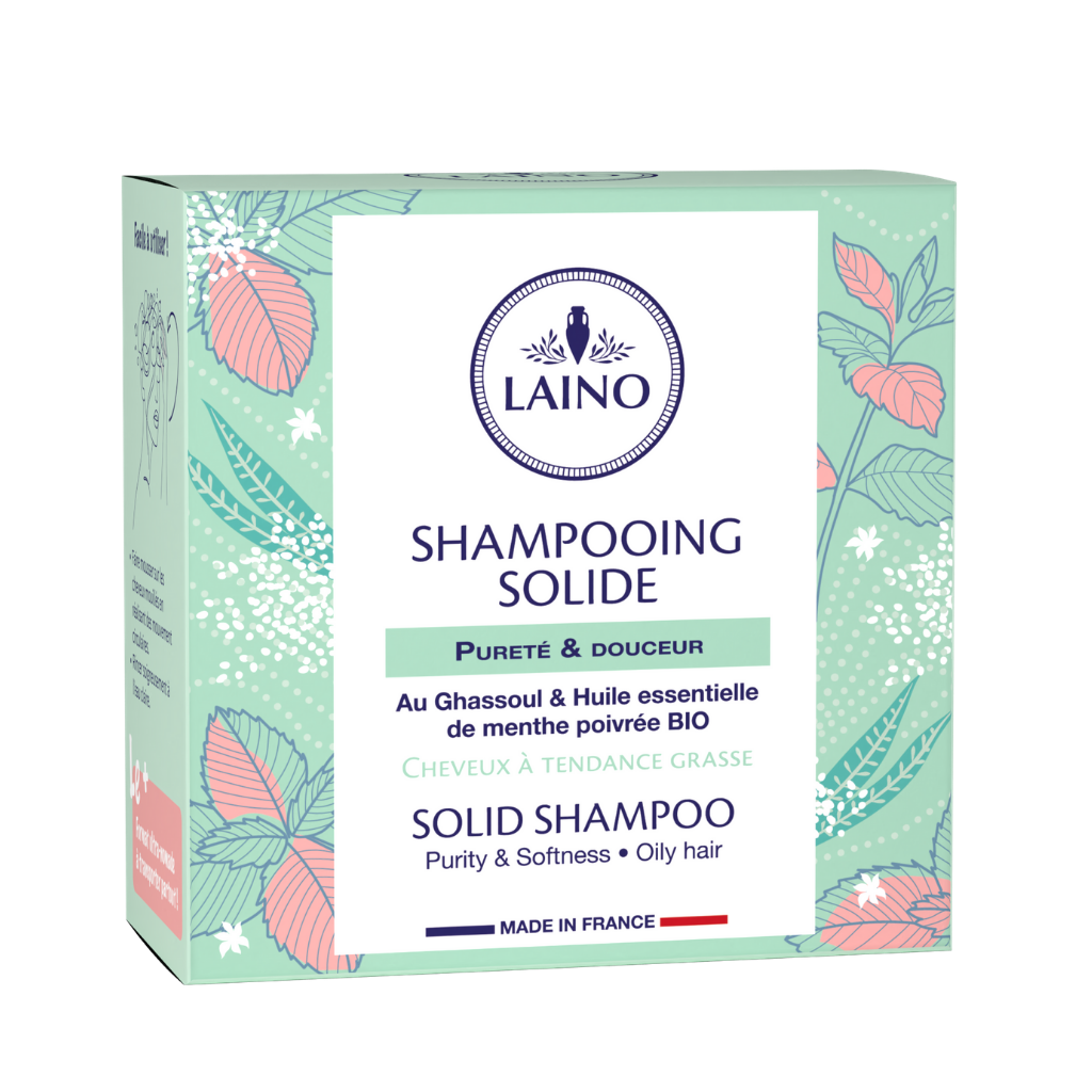 LAINO  Твердый шампунь для жирных волос Марокканская глина гассул и Органическое эфирное масло Мяты, 60 г