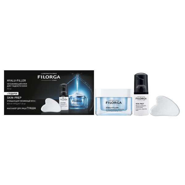 FILORGA НАБОР HYALU-FILLER Увлажняющий крем для гладкости кожи + SKIN-PREP Очищающий энзимный мусс + Гуаша, 50 мл + 30 мл