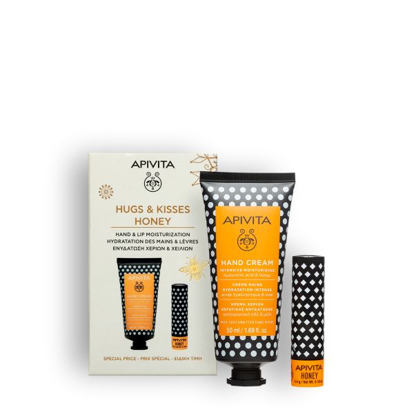 APIVITA НАБОР Интенсивный увлажняющий крем для рук с Гиалуроновой кислотой и медом + Увлажняющий Био уход для губ Мёд, 50мл + 4.4 гр